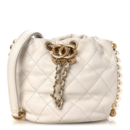 Chanel Calfskin Quilted Pearl Mini About Pearls Drawstring Bucket Bag  White 1 of 11