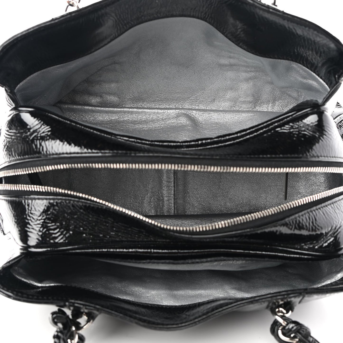 Patent Calfskin Small Luxe Ligne Tote Black
