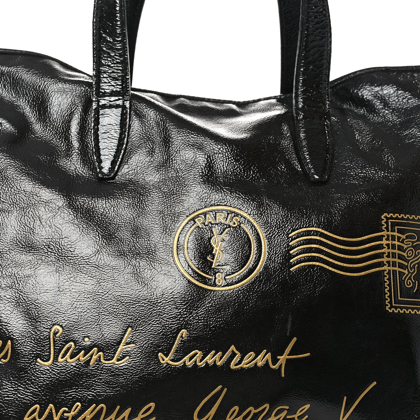 Textured Patent Y-Mail Tote Black