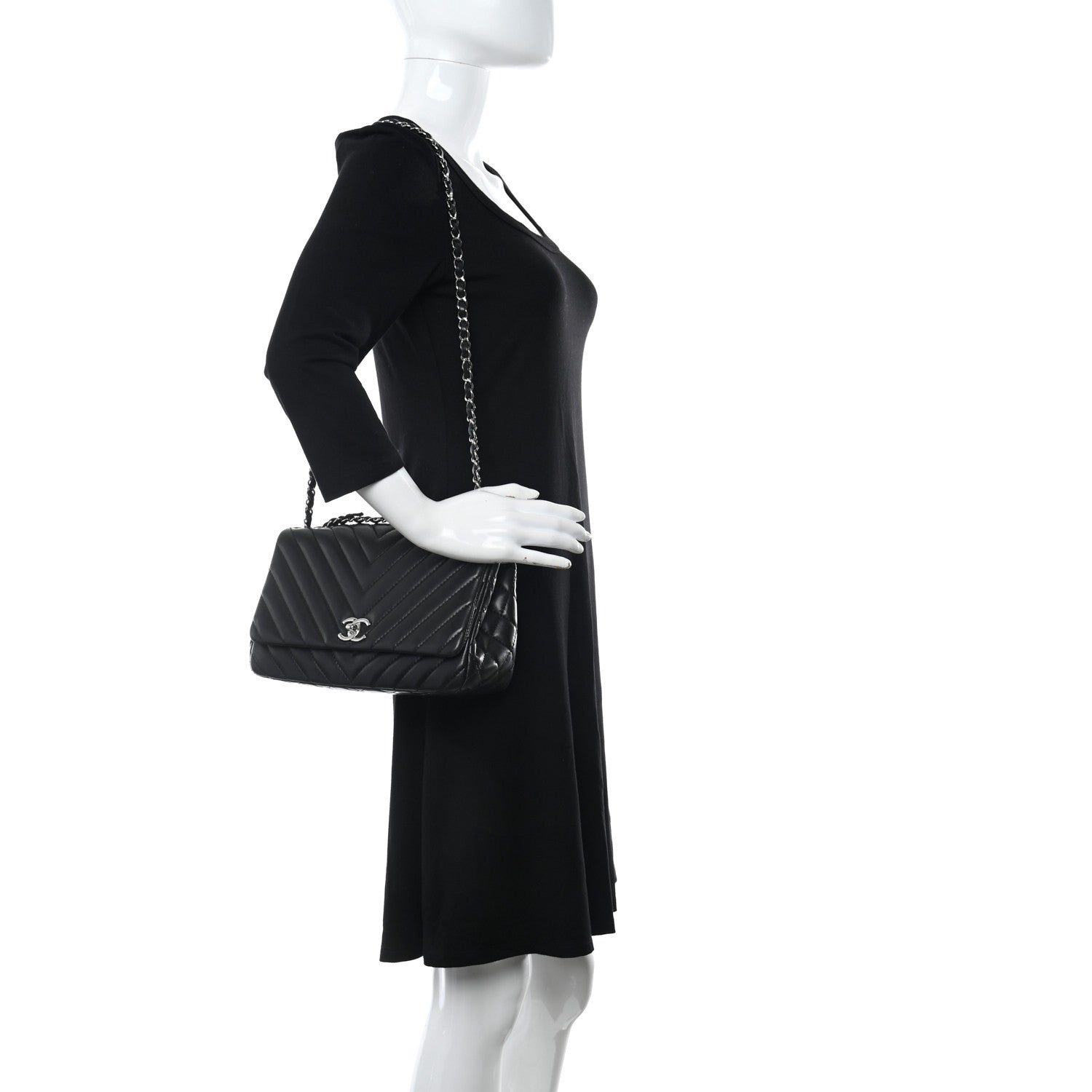 Chanel Lambskin Surpique Chevron Medium Single Flap Black 2 of 12
