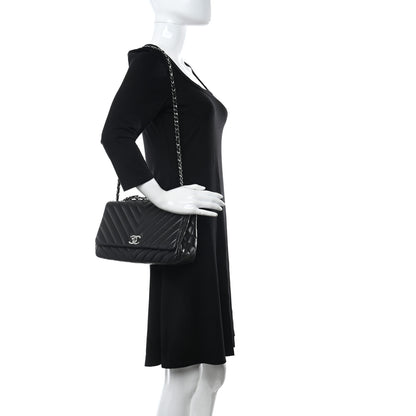 Chanel Lambskin Surpique Chevron Medium Single Flap Black 2 of 12