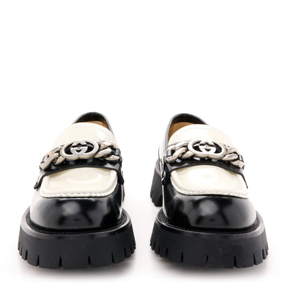 Gucci Cordovan Lux Womens Interlocking G Platform Lug Sole Loafers 37 Black Off White 2 of 10