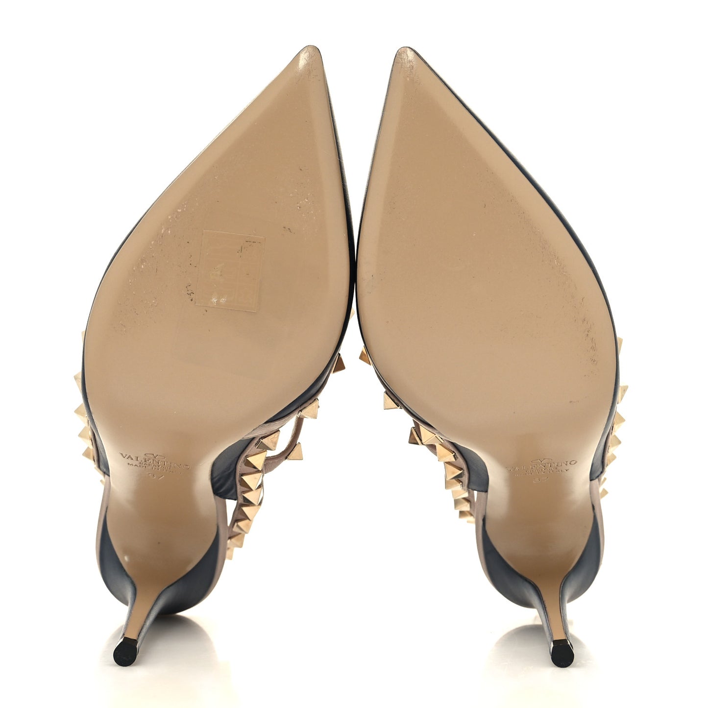 Calfskin Nappa Rockstud Ankle Strap 100mm Pumps 37 Marine Poudre