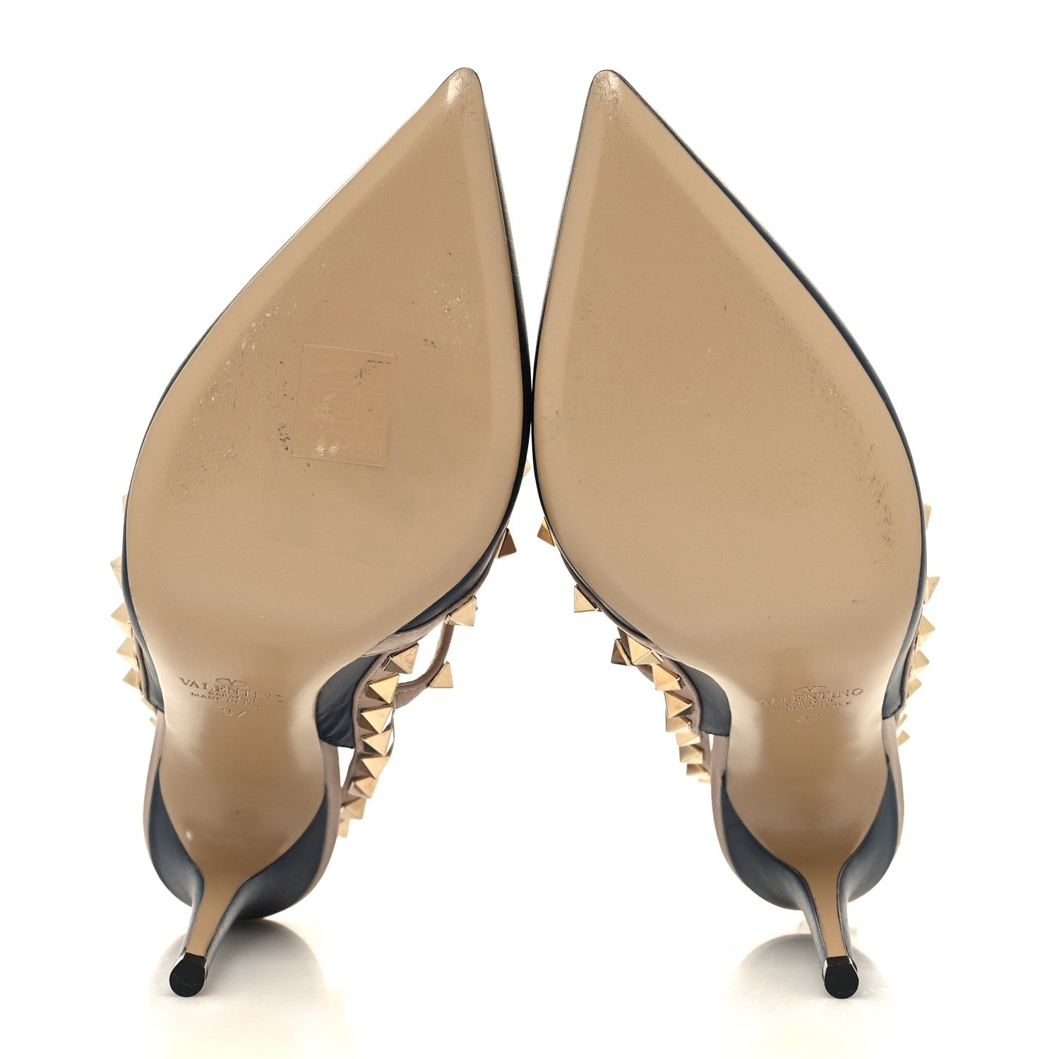 Valentino Garavani Calfskin Nappa Rockstud Ankle Strap 100mm Pumps 37 Marine Poudre 5 of 9