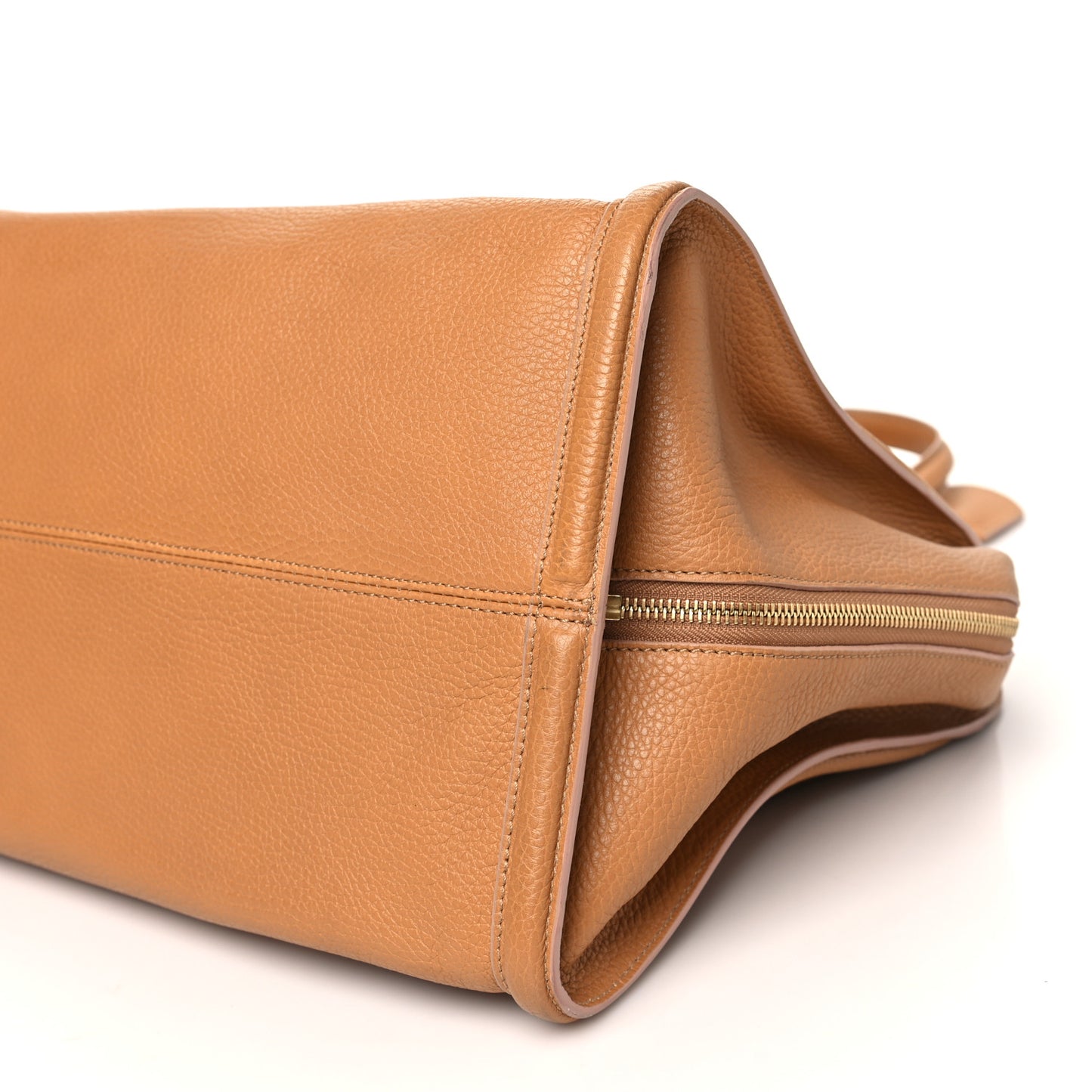 Pebbled Calfskin Large Skull Padlock Zip Around Tote Cognac