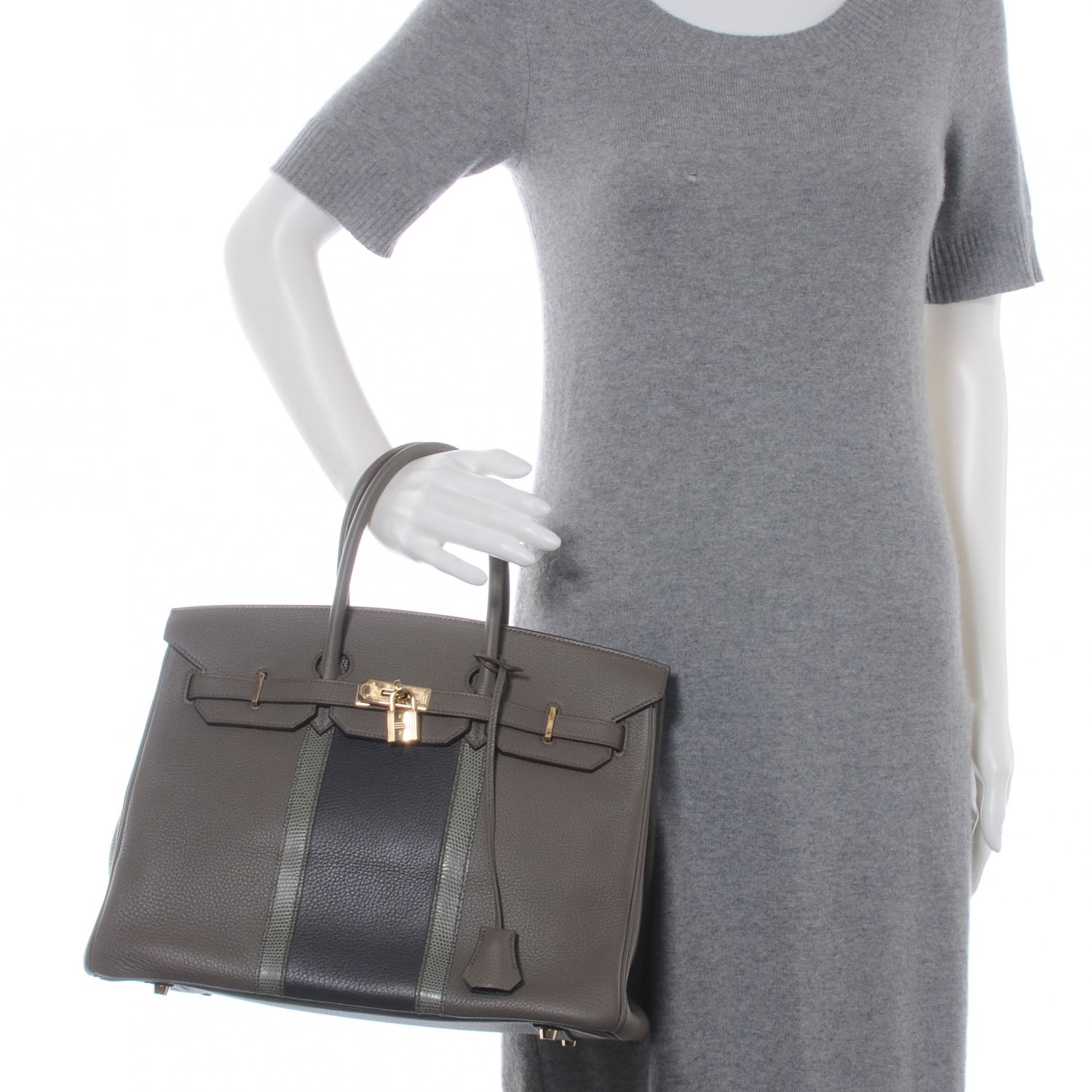 Hermes Taurillon Clemence Lizard Club Birkin 35 Etain Graphite 2 of 10