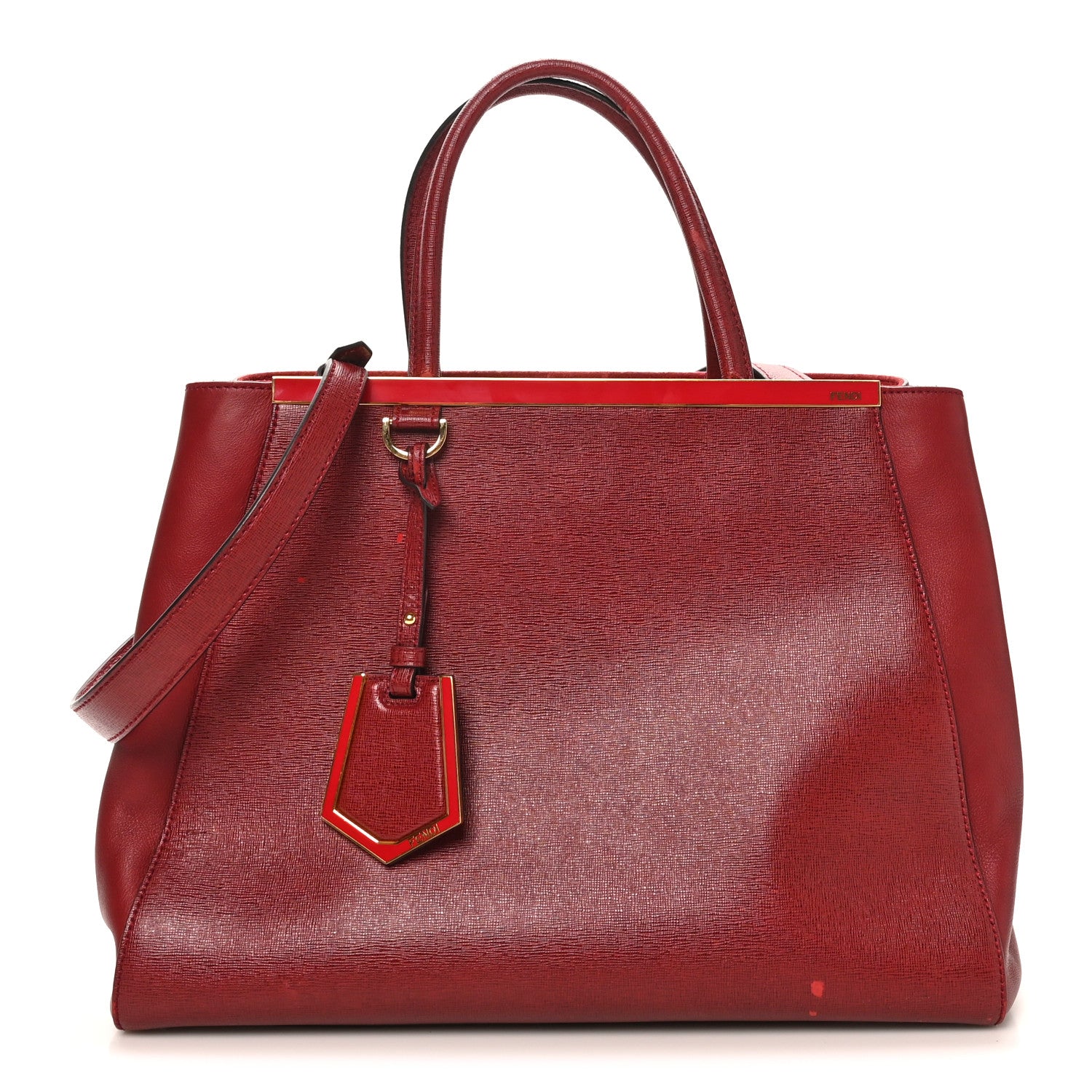Fendi Vitello Elite Regular 2Jours Tote Rosso Scuro Ciliegia 1 of 12