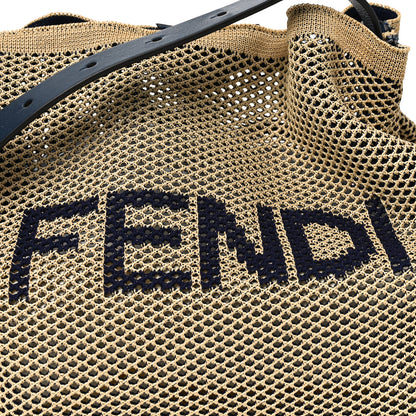 Fendi Raffia Woven Vitello King Soft Large Hobo Natural Beige Blue 8 of 10
