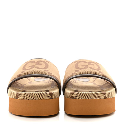 Gucci Monogram Jumbo GG Nappa Samoa Platform 40mm Slide Sandals 39 Camel Ebony New Acero 2 of 11