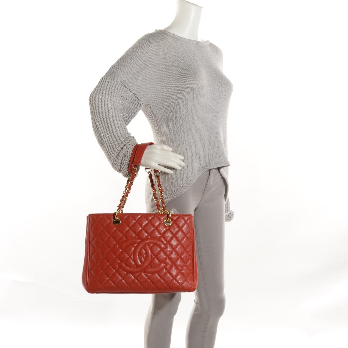 Caviar Quilted Grand Shopping Tote GST Red
