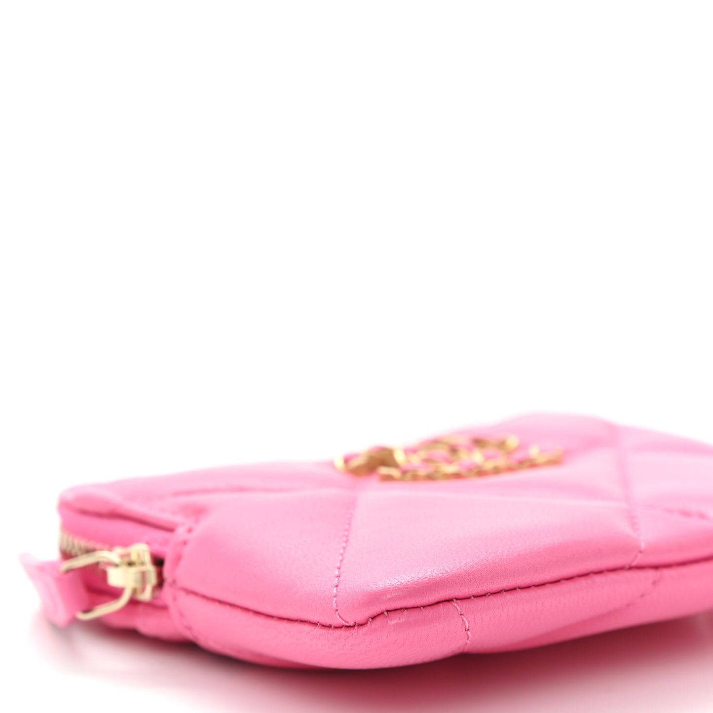 Lambskin Quilted Chanel 19 Zip Card Holder Wallet Pink