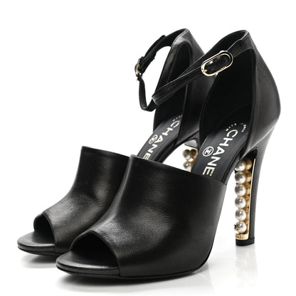 Chanel Lambskin Pearl Ankle Strap Sandals 37 Black 3 of 9