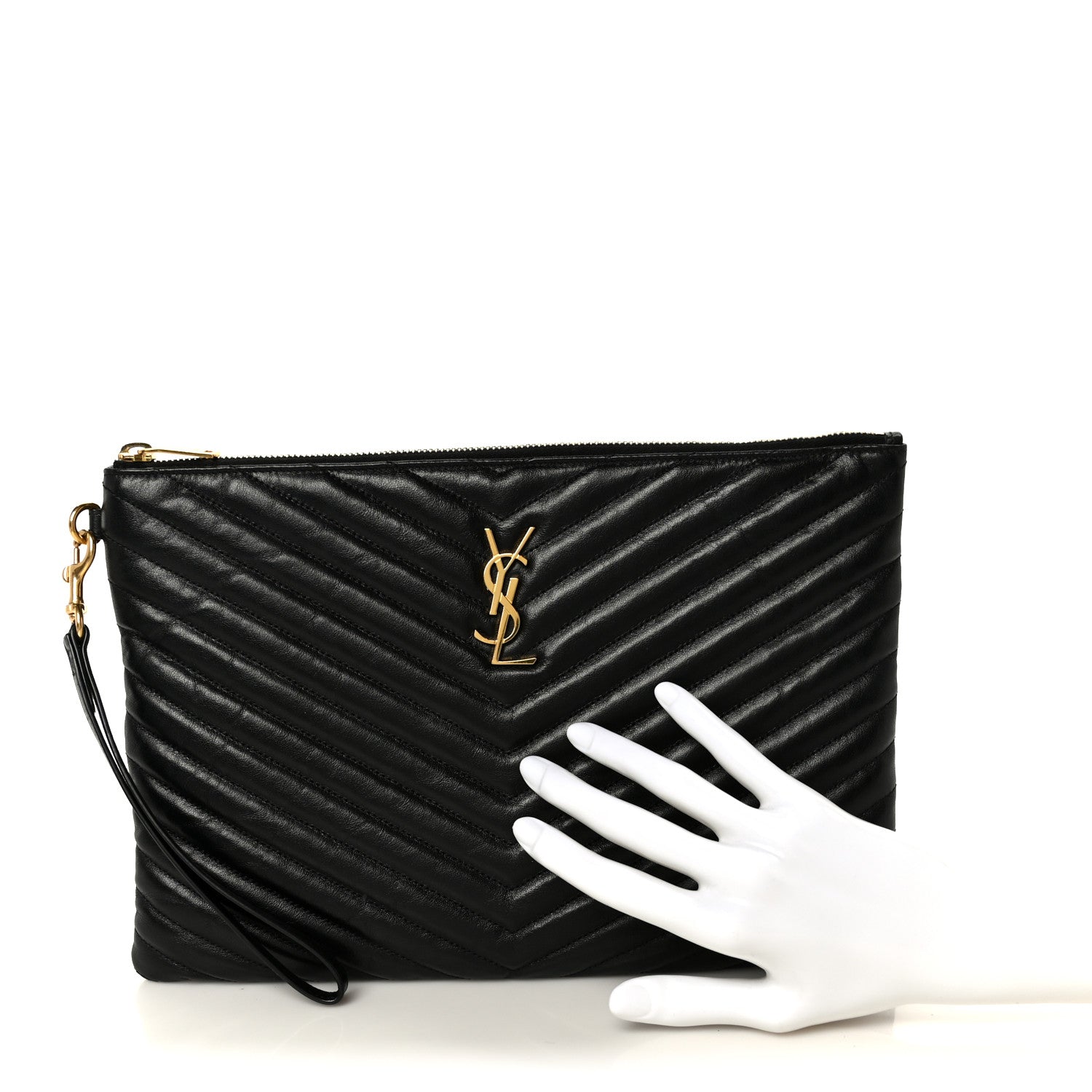 Saint Laurent Calfskin Matelasse Monogram Cassandre Tablet Pouch Black 2 of 9