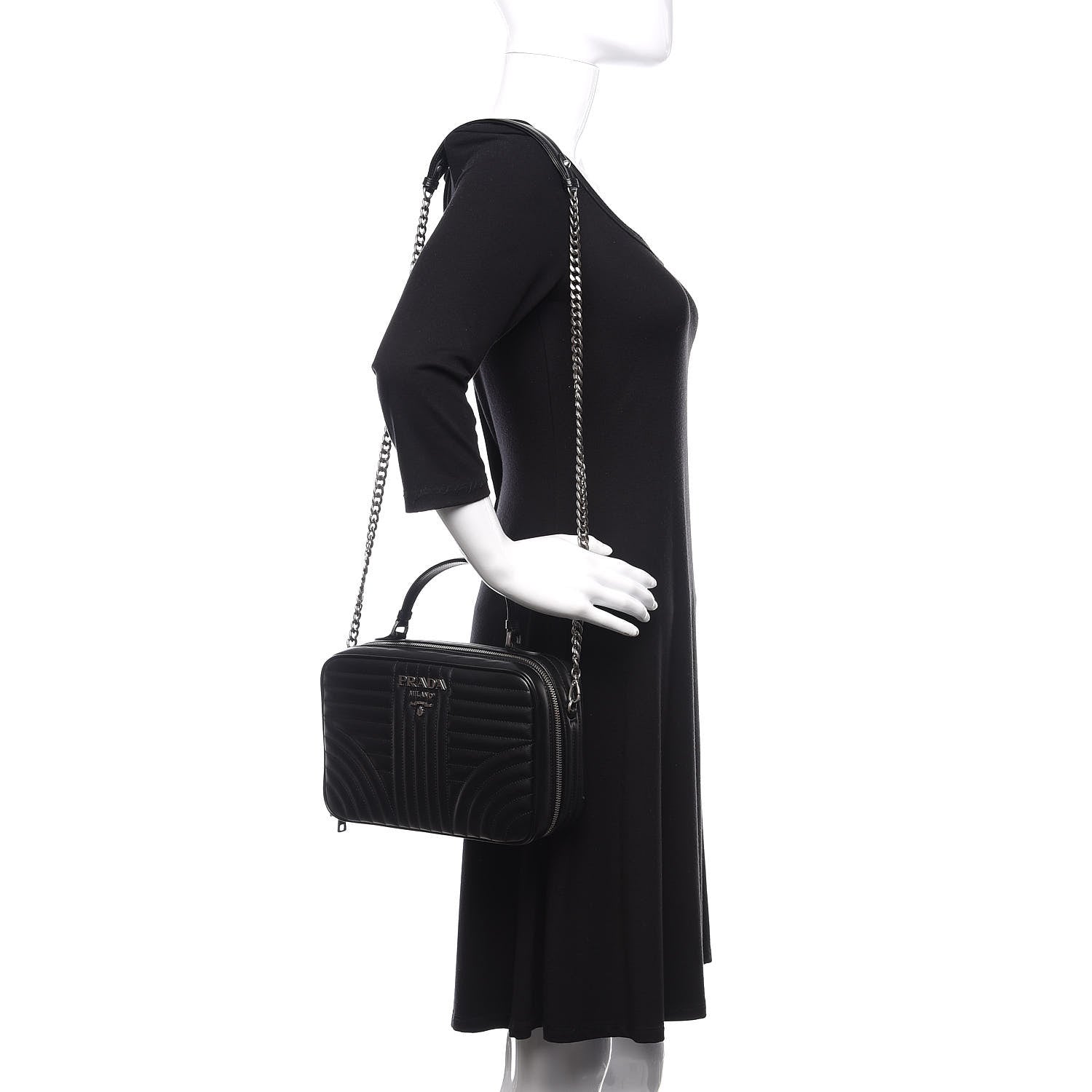 Prada Soft Calfskin Medium Diagramme Crossbody Bag Black 3 of 10
