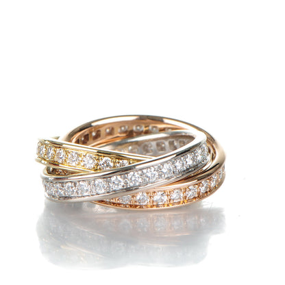 Cartier 18K Pink Yellow White Gold Diamond Trinity Ring 49 4.75 3 of 5