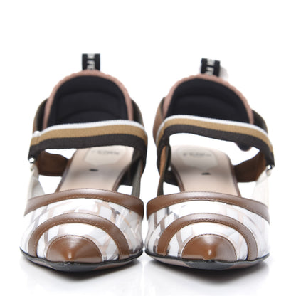 Fendi PVC Vitello FF Colibri 55mm Slingback Pumps 37 Transparent White Cuoio Avana 2 of 8