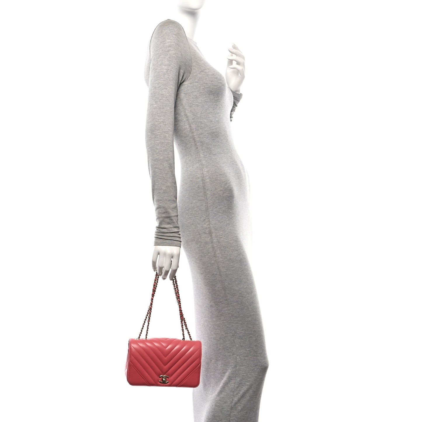 Calfskin Chevron Quilted Mini Statement Flap Pink