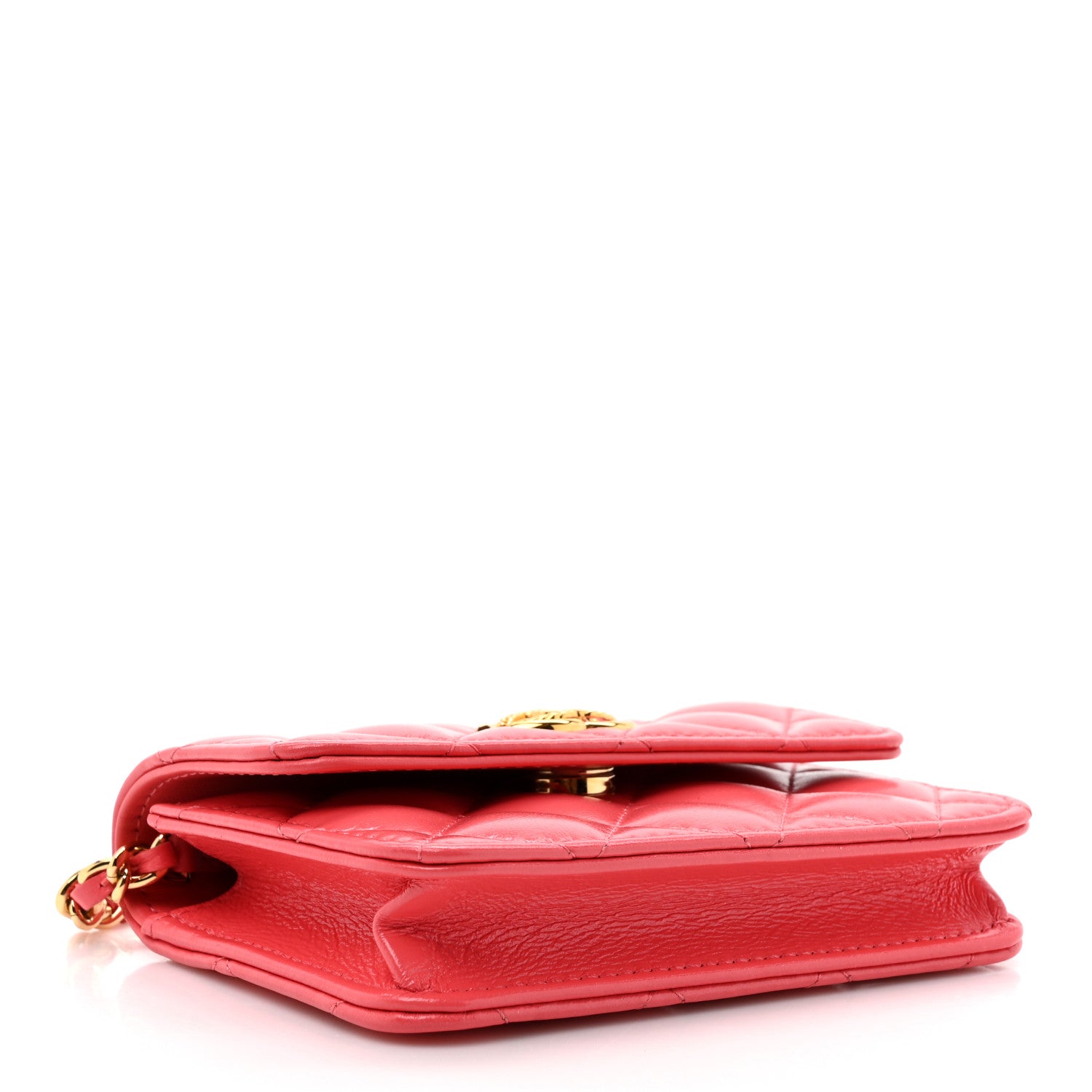 Chanel Shiny Lambskin Quilted Card Holder On Chain Pink 4 of 11