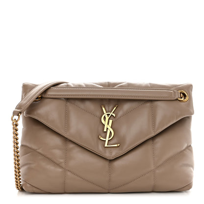 Saint Laurent Lambskin Quilted Small Loulou Puffer Monogram Chain Satchel Dark Beige 1 of 9
