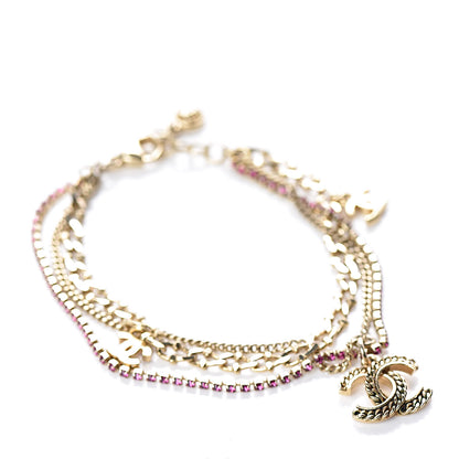 Chanel Crystal Chain CC Charm Bracelet Pink Gold 1 of 4