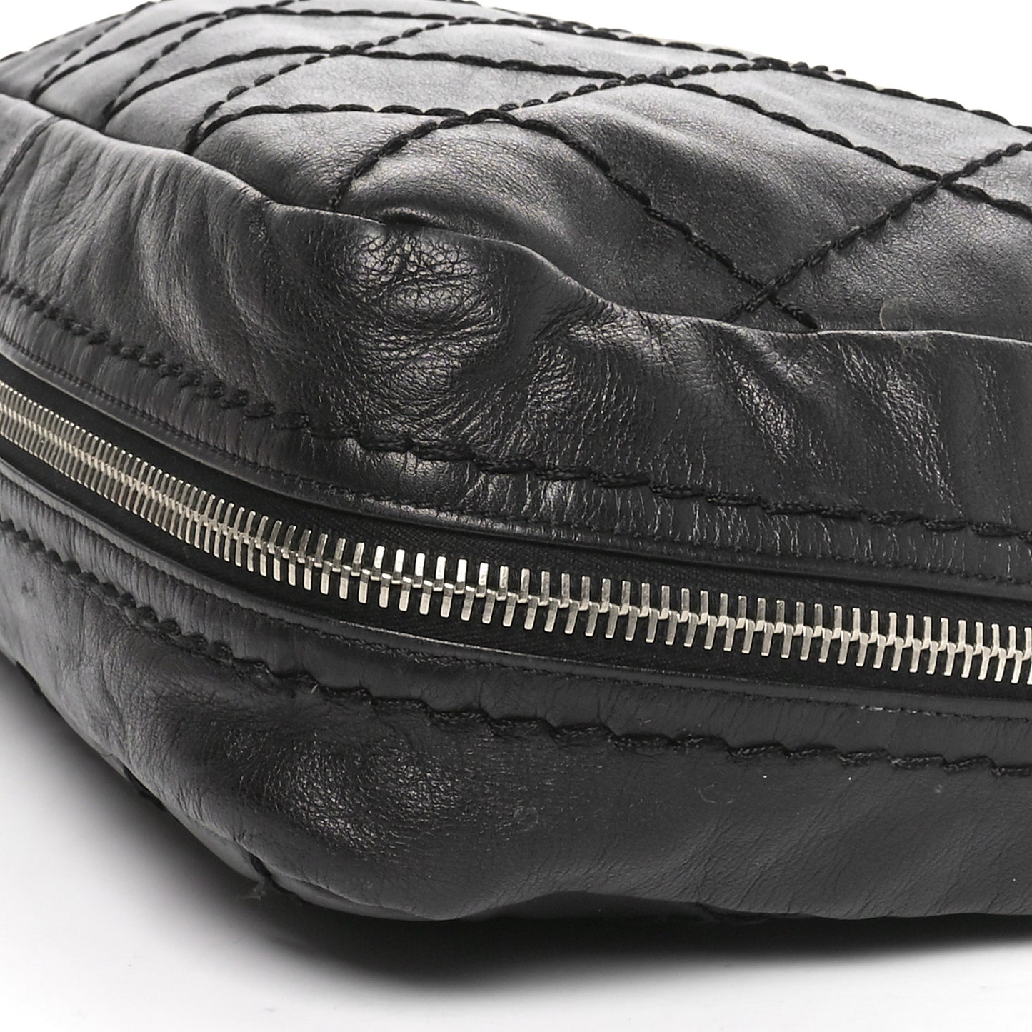 Lambskin Stitched Expandable Tote Black