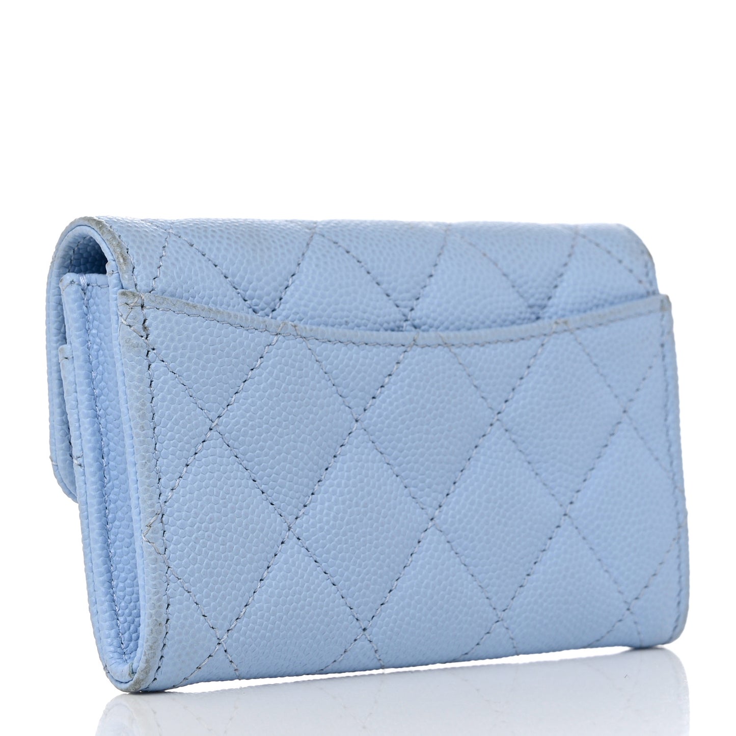 Caviar Quilted Flap Card Holder Wallet Light Blue