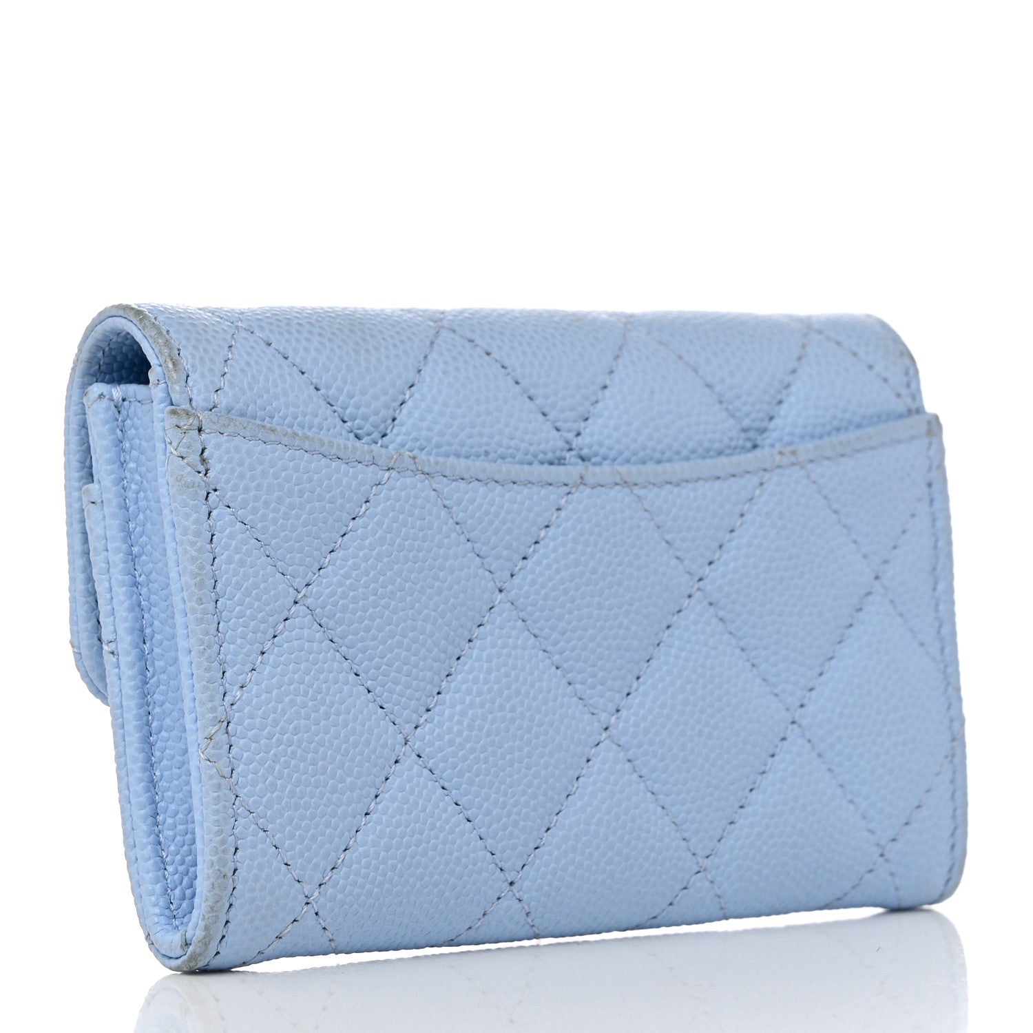 Chanel Caviar Quilted Flap Card Holder Wallet Light Blue 3 of 17