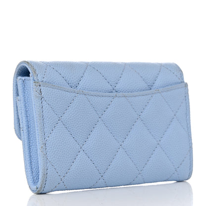Chanel Caviar Quilted Flap Card Holder Wallet Light Blue 3 of 17
