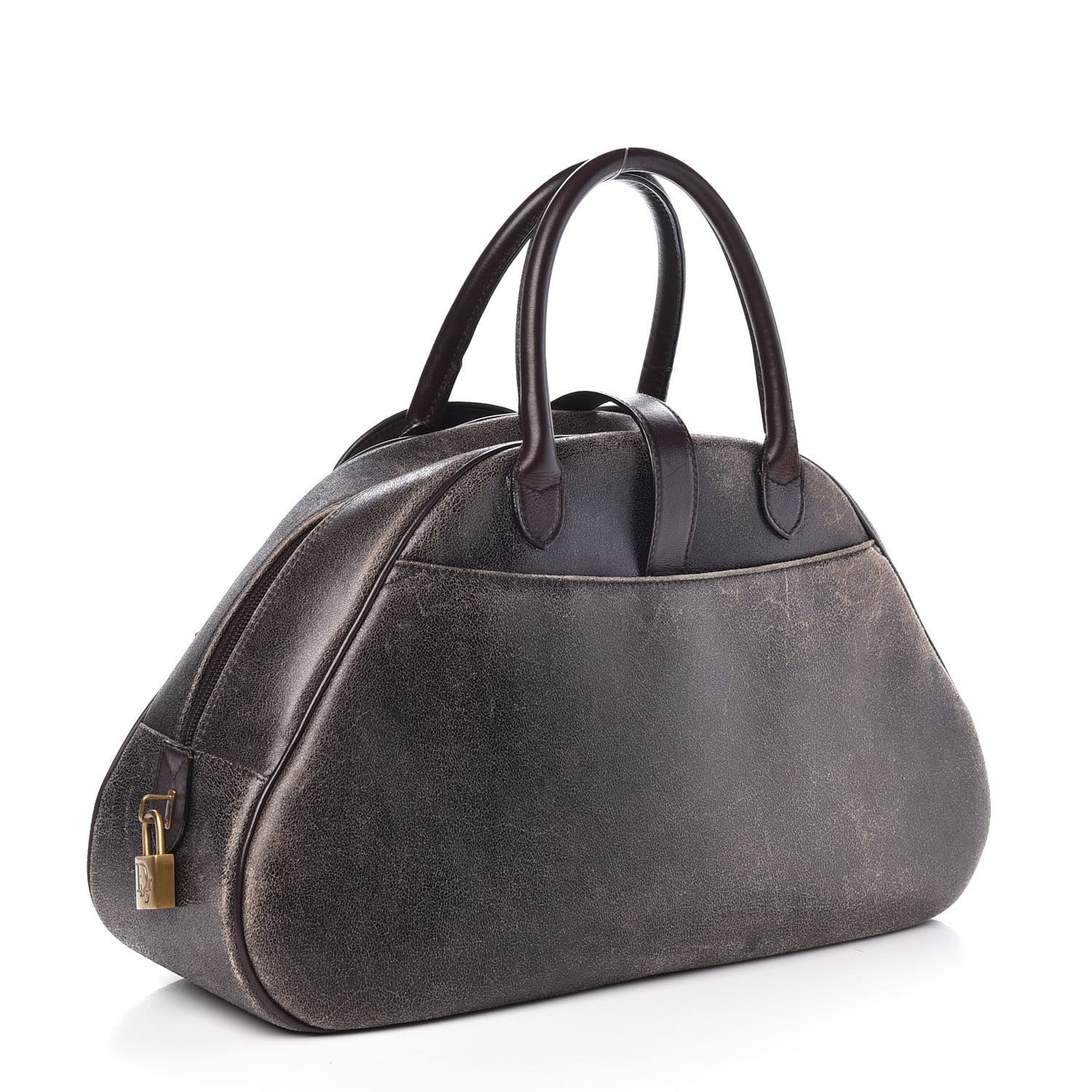 Distressed Calfskin Saddle Bowler Brown