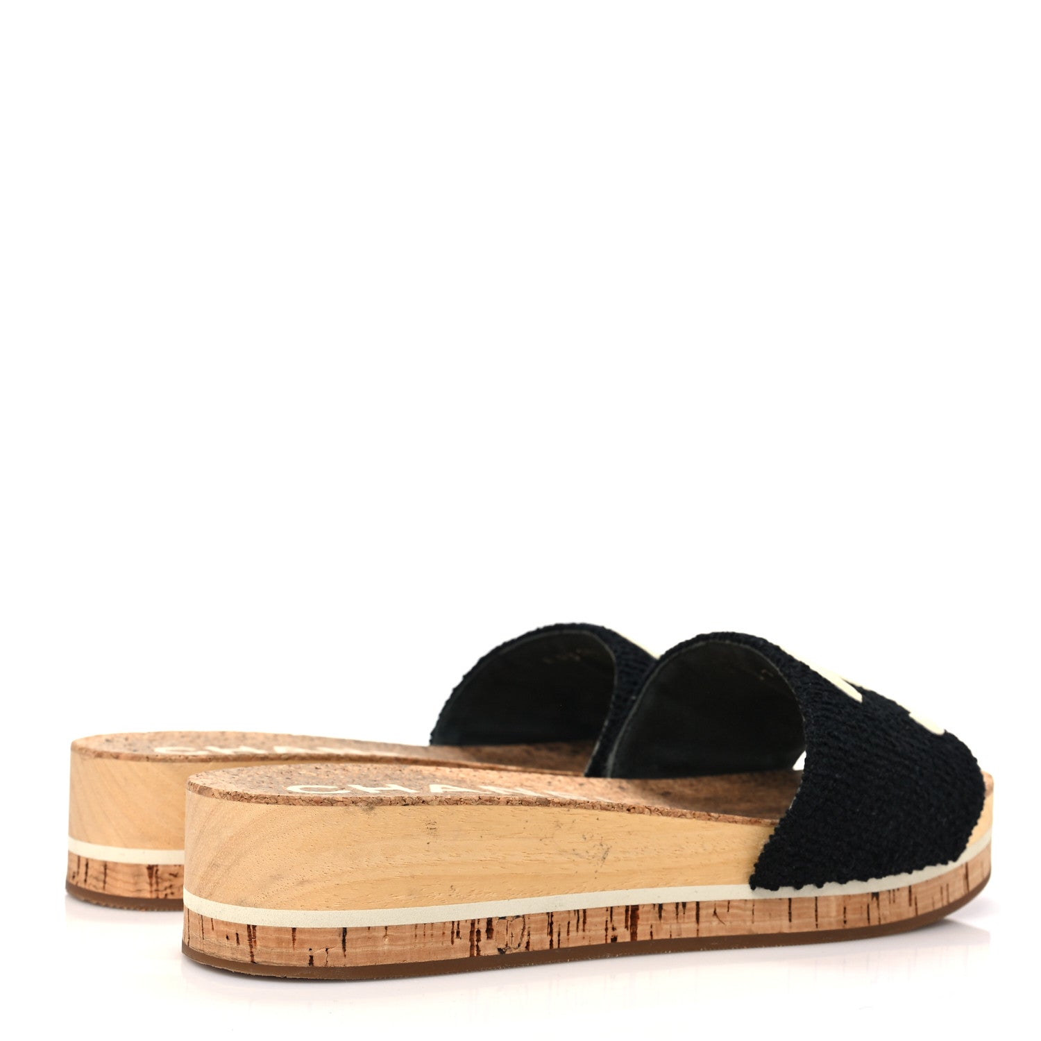 Chanel Tweed Cork CC Mule Sandal 38 Black 4 of 9