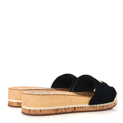 Chanel Tweed Cork CC Mule Sandal 38 Black 4 of 9