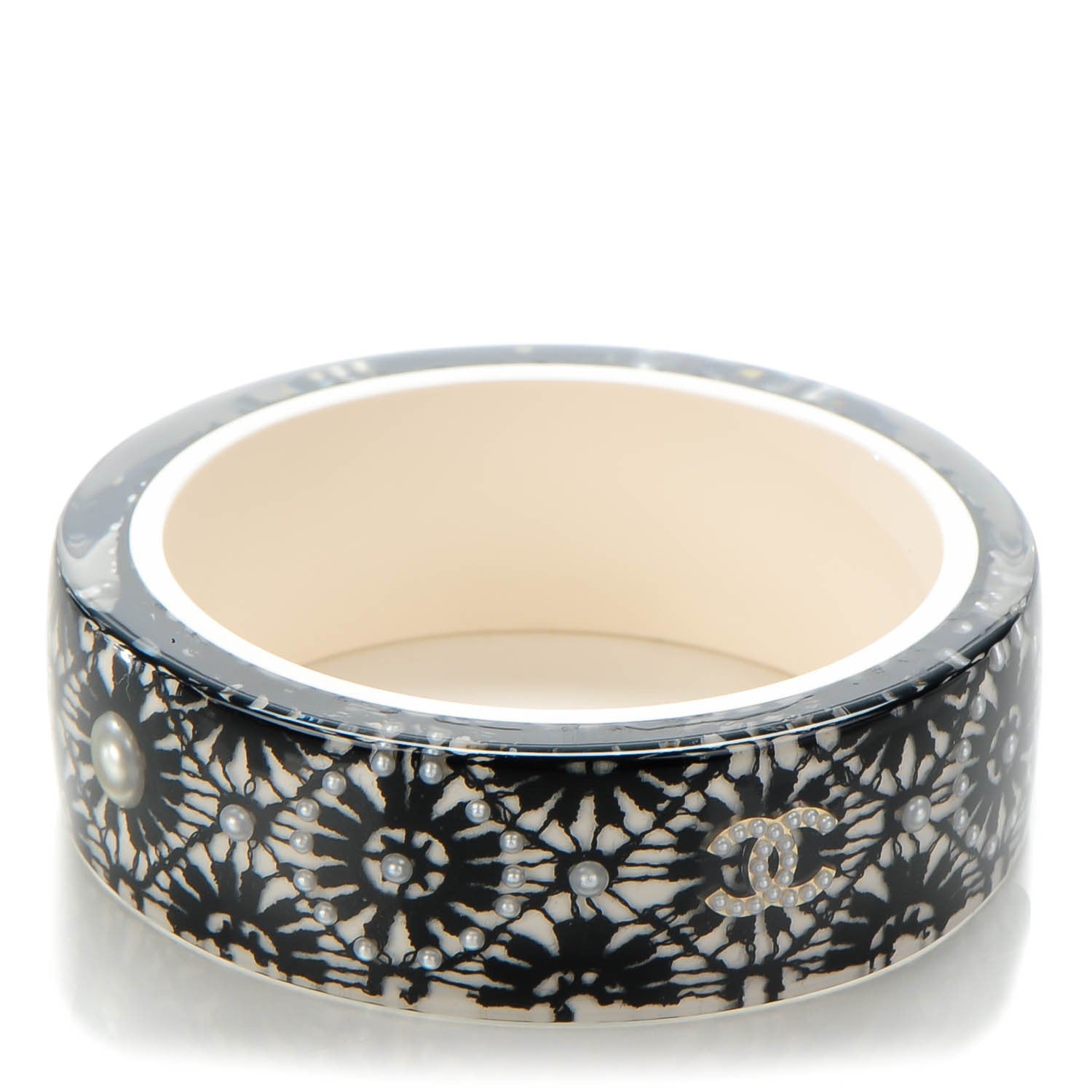 Chanel Resin Lace Pearl CC Bangle Black 1 of 5