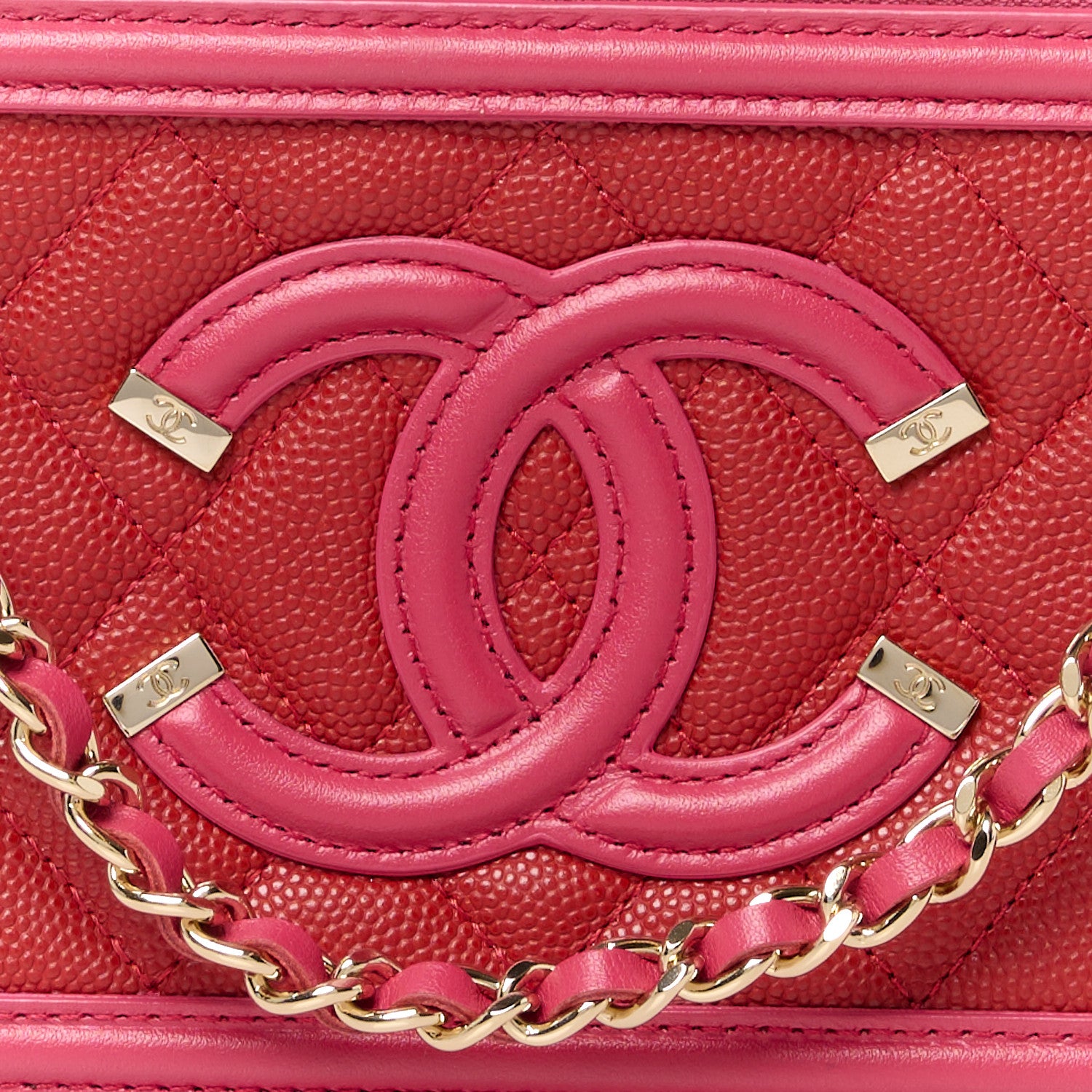 Chanel Caviar Quilted CC Filigree Clutch With Chain Red 11 of 14