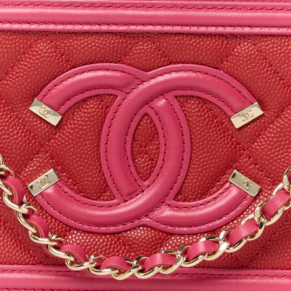 Chanel Caviar Quilted CC Filigree Clutch With Chain Red 11 of 14