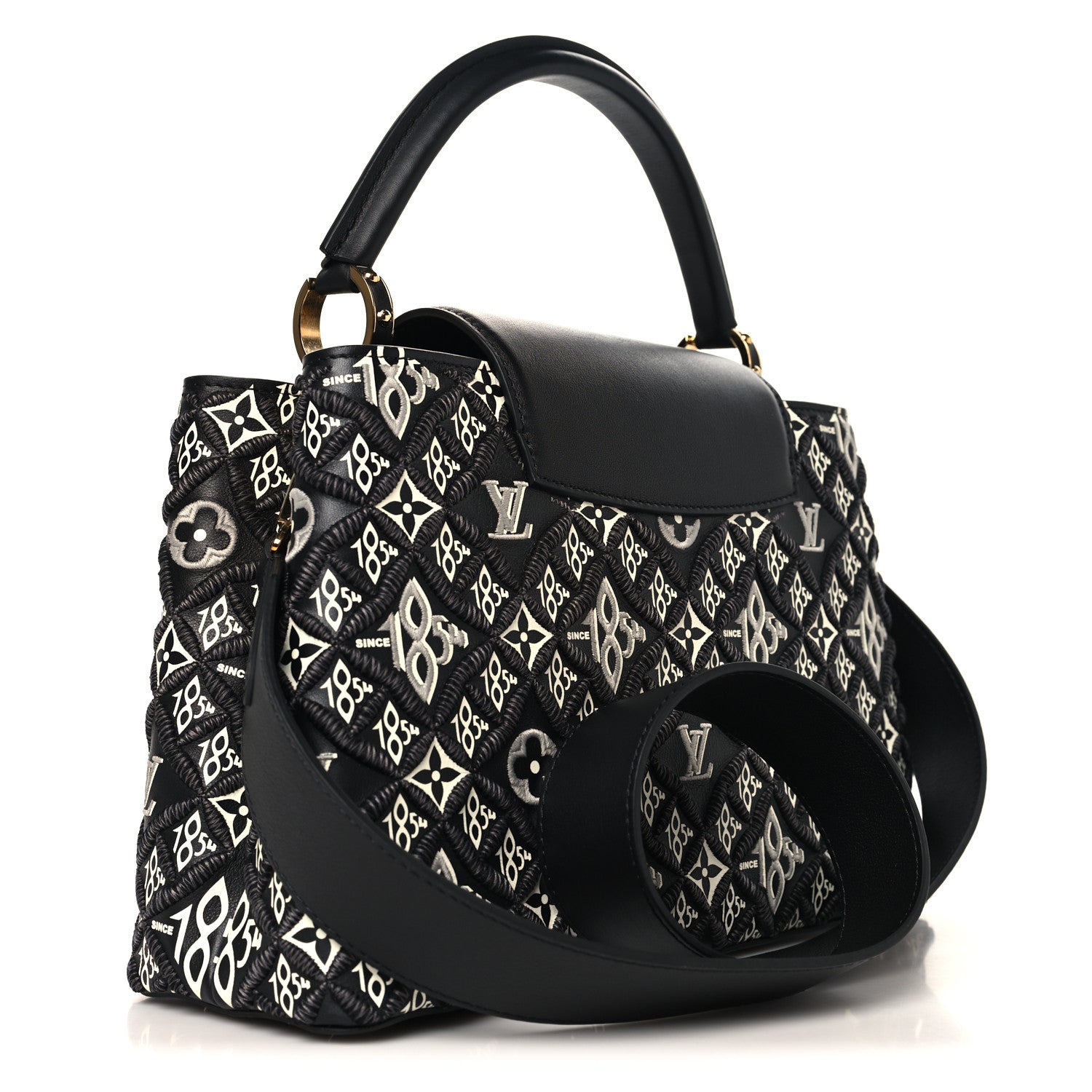 Louis Vuitton Calfskin Since 1854 Embroidered Capucines PM Black 3 of 9