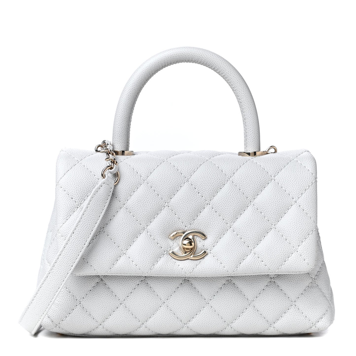 Caviar Quilted Mini Coco Handle Flap Light Grey