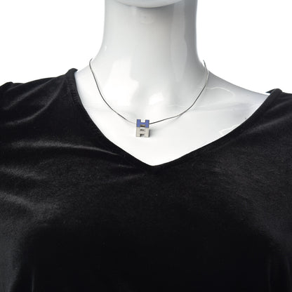 Hermes Palladium Lacquered Cage d'H Pendant Necklace Pervenche 2 of 5