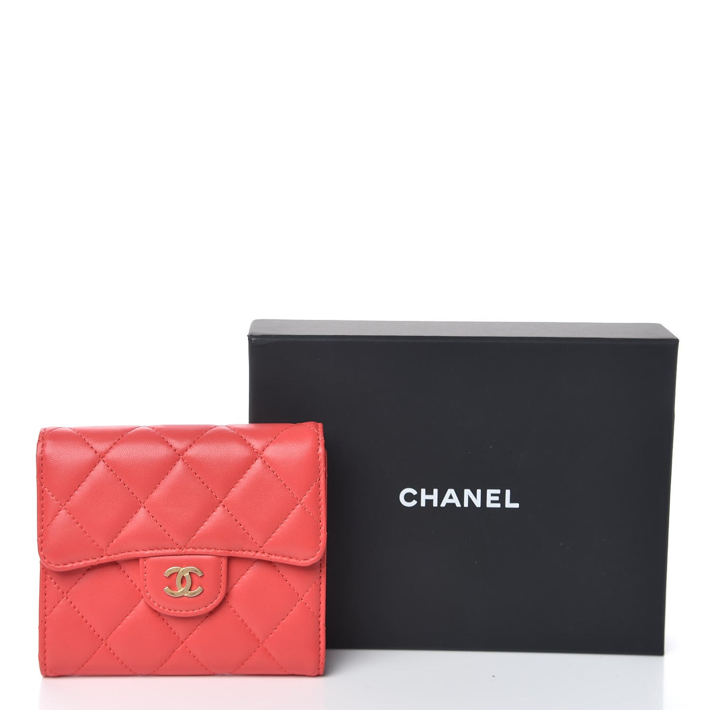 Lambskin Quilted Small Compact Wallet Red