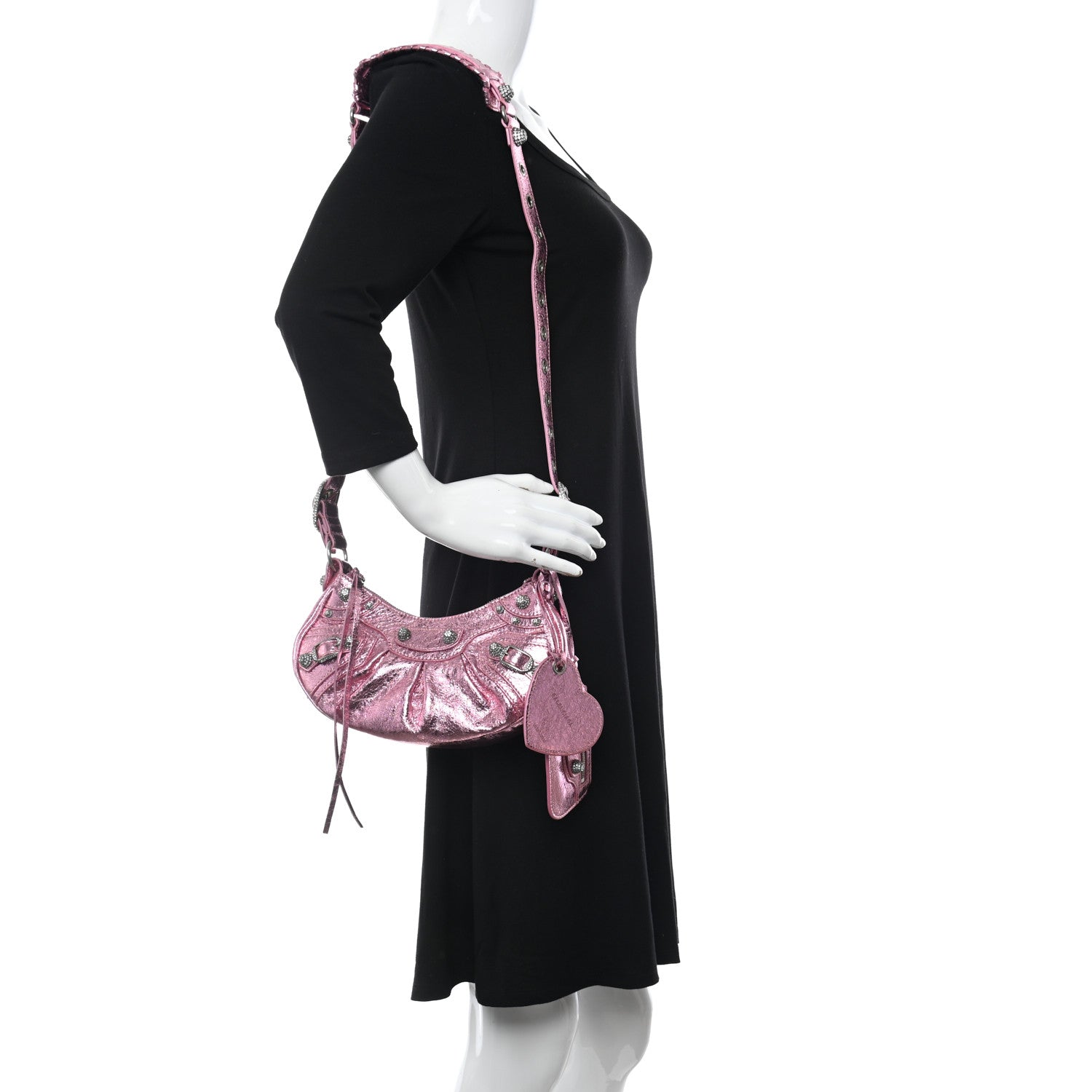 Balenciaga Metallic Agneau Arena Crystal Le Cagole Shoulder Bag XS Met Pink 3 of 10
