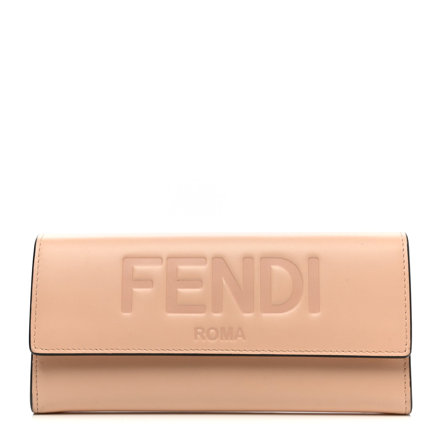 Fendi Vitello King Tamponato Logo Embossed Continental Wallet Poudre 1 of 11