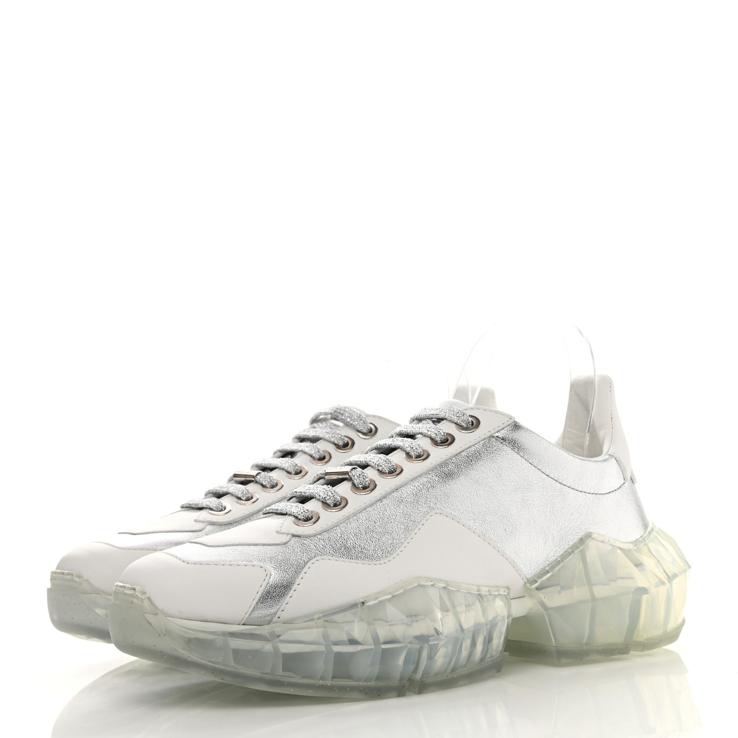 Metallic Calfskin Womens Diamond F Low Top Sneaker 40 White Silver