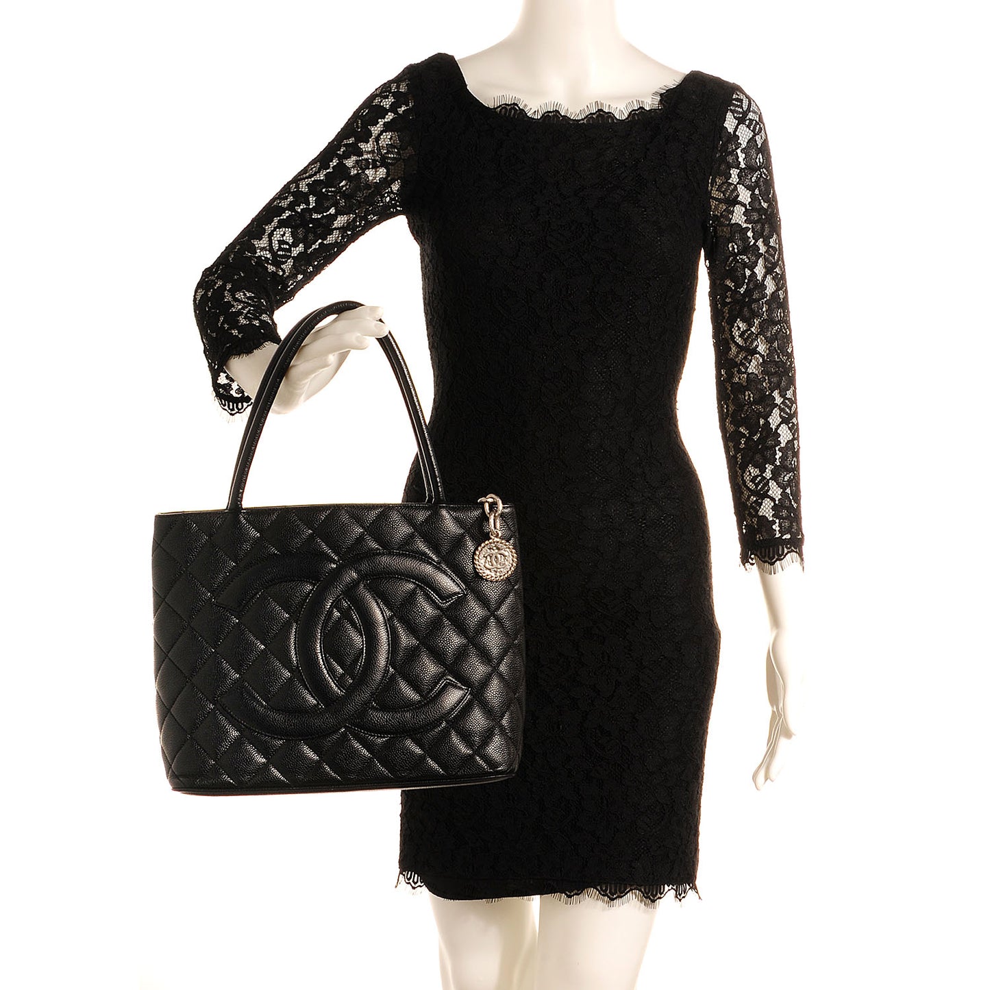 Caviar Quilted Medallion Tote Black