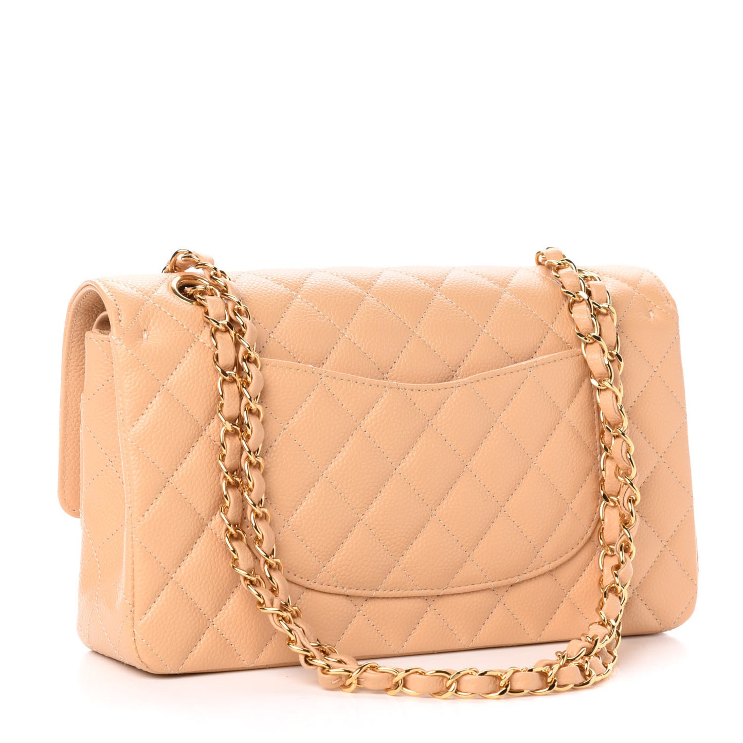 Caviar Quilted Medium Double Flap Beige