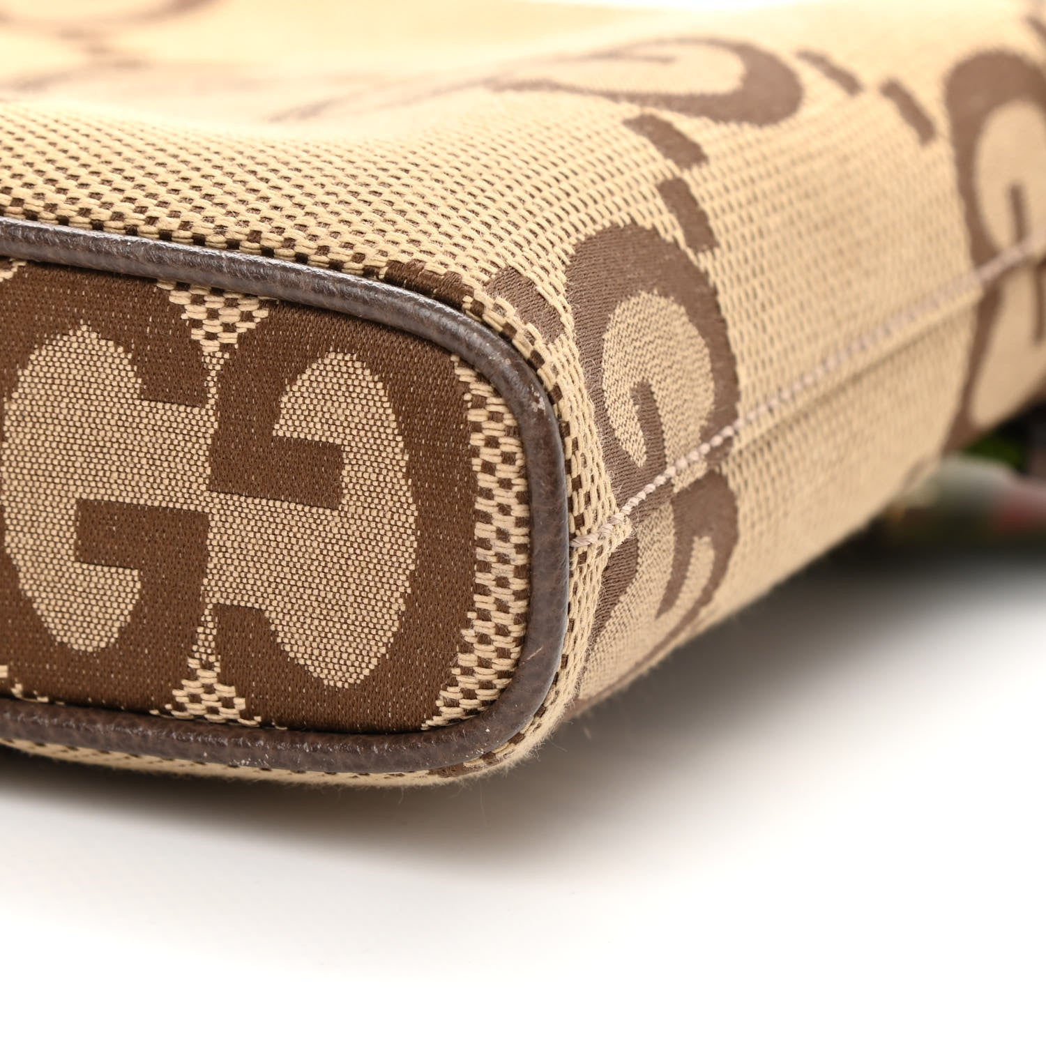 Gucci Monogram Jumbo GG Textured Dollar Calfskin Web Wristlet Messenger Bag Camel Ebony New Acero 10 of 12