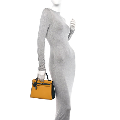 Hermes Togo Horseshoe Kelly Retourne 25 Jaune Ambre Vert Cypress 2 of 11