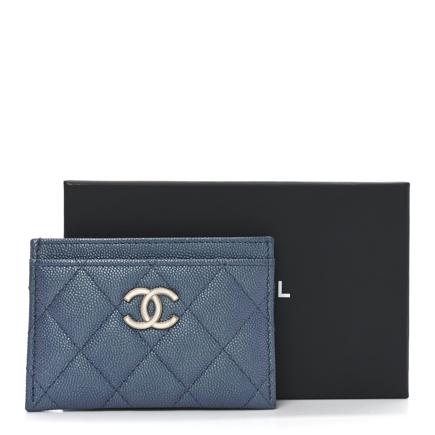 Chanel Iridescent Caviar Quilted Card Holder Blue Fonce 9 of 9