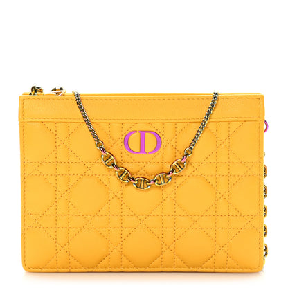 Christian Dior Calfskin Cannage Caro Zipped Pouch With Chain Sunny Yellow 1 of 11