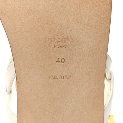 Prada Raffia Metal Triangle Logo Woven Slingback Flat Thong Sandals 40 White 7 of 10