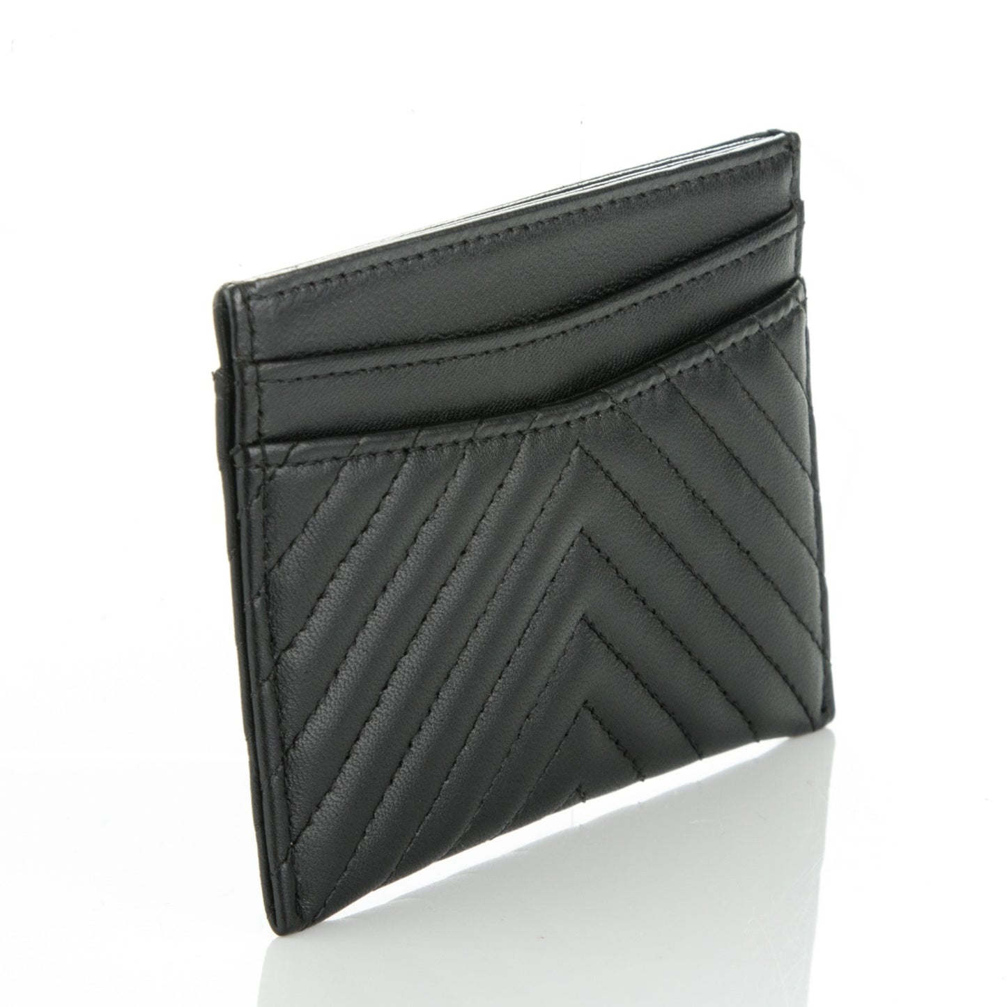 Lambskin Chevron Quilted Card Holder So Black