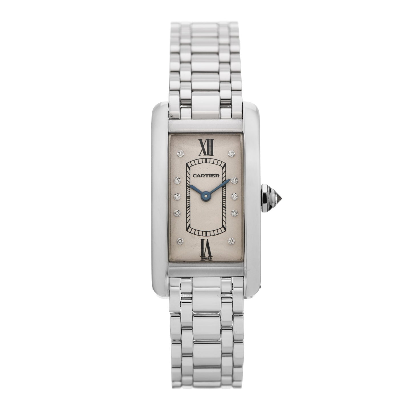 18K White Gold Diamond 19mm Tank Americaine Quartz Watch